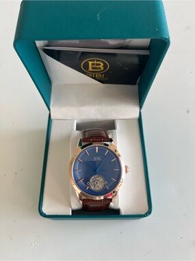 BiBi Rose Gold Case Blue Dial Brown Leather Men's Watch